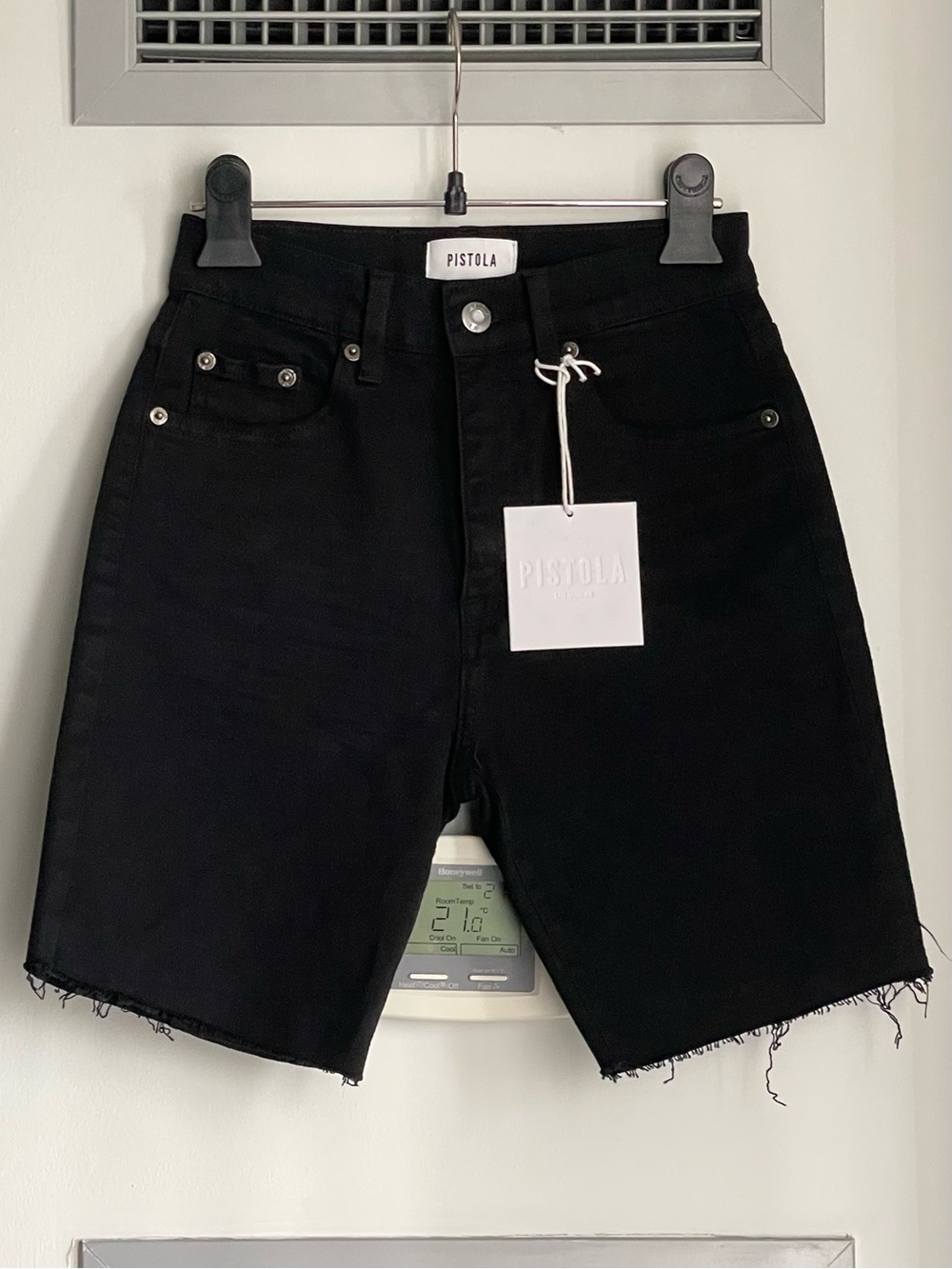 NWT PISTOLA Izzy High Rise Slim Biker Black Denim Shorts